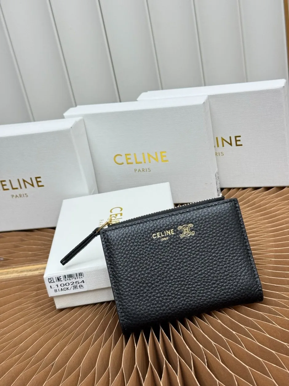 シンプル レザー 二つ折り財布 小銭入れ セリーヌ 財布 コピー ウォレット ブラック