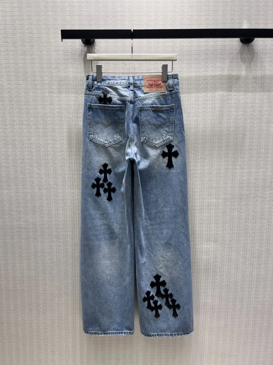 1789626310445169.webp 定番 お洒落 クロスパッチ デニムパンツ クロムハーツ ジーンズ コピー ブルー