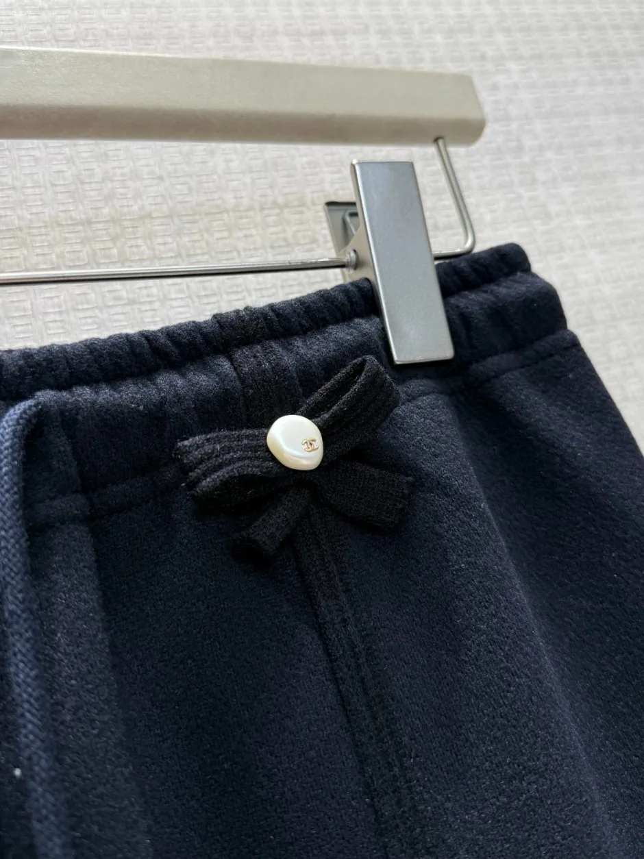 洗練された 可愛い リボン ワイドレッグパンツ シャネル パンツ コピー ブラック