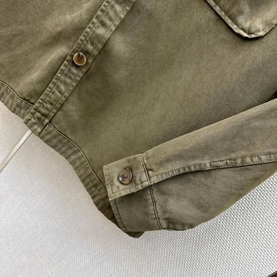 YSLロゴ刺繍 デニムシャツジャケット イヴ・サンローラン シャツ 偽物 カーキ