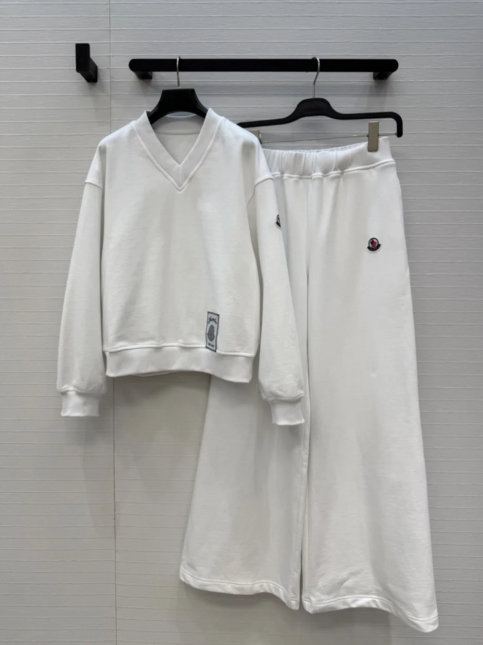 Vネックトップス＆ワイドパンツ 2点セット モンクレール セットアップ コピー ホワイト